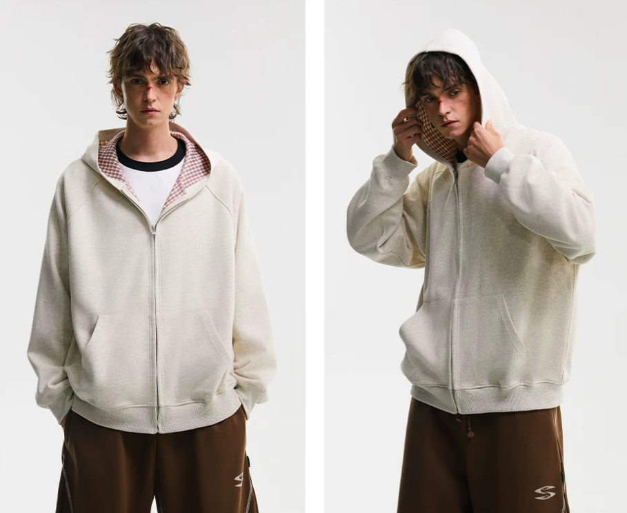 Neverneed reversible hooded cardigan in bonded cotton knit