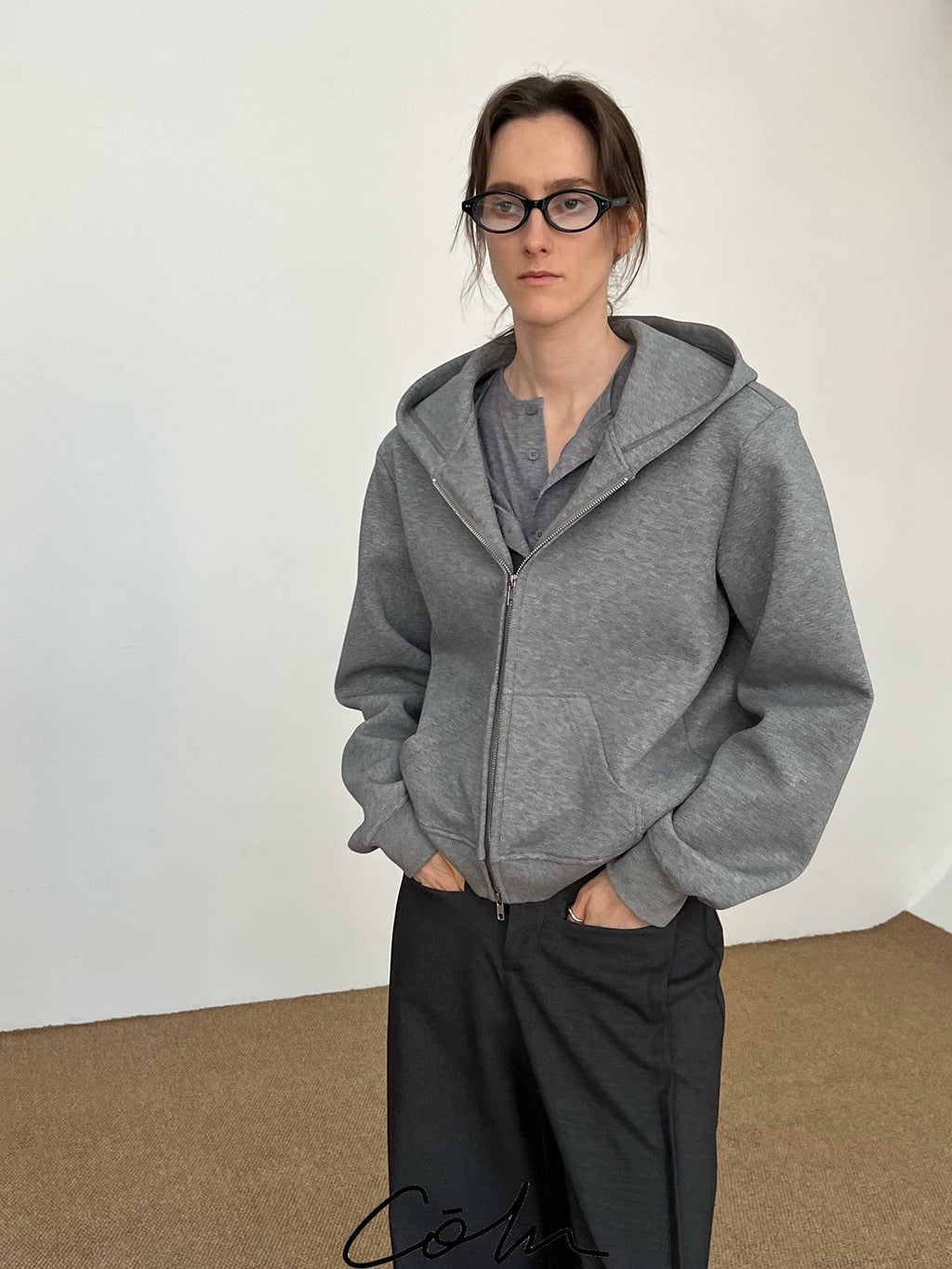 Coln zippered hoodie for women in polyester cotton modal blend