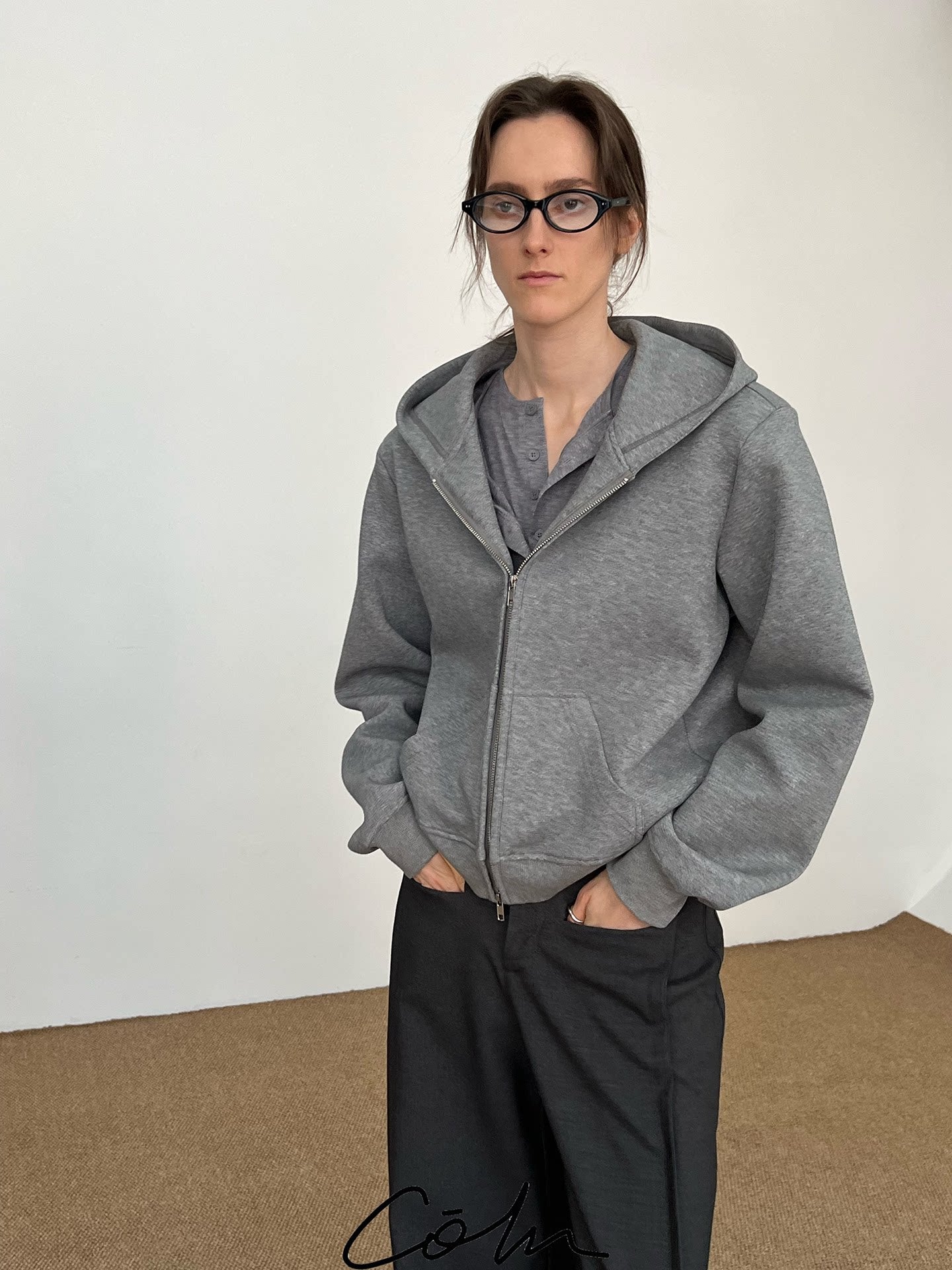 Coln zippered hoodie for women in polyester cotton modal blend