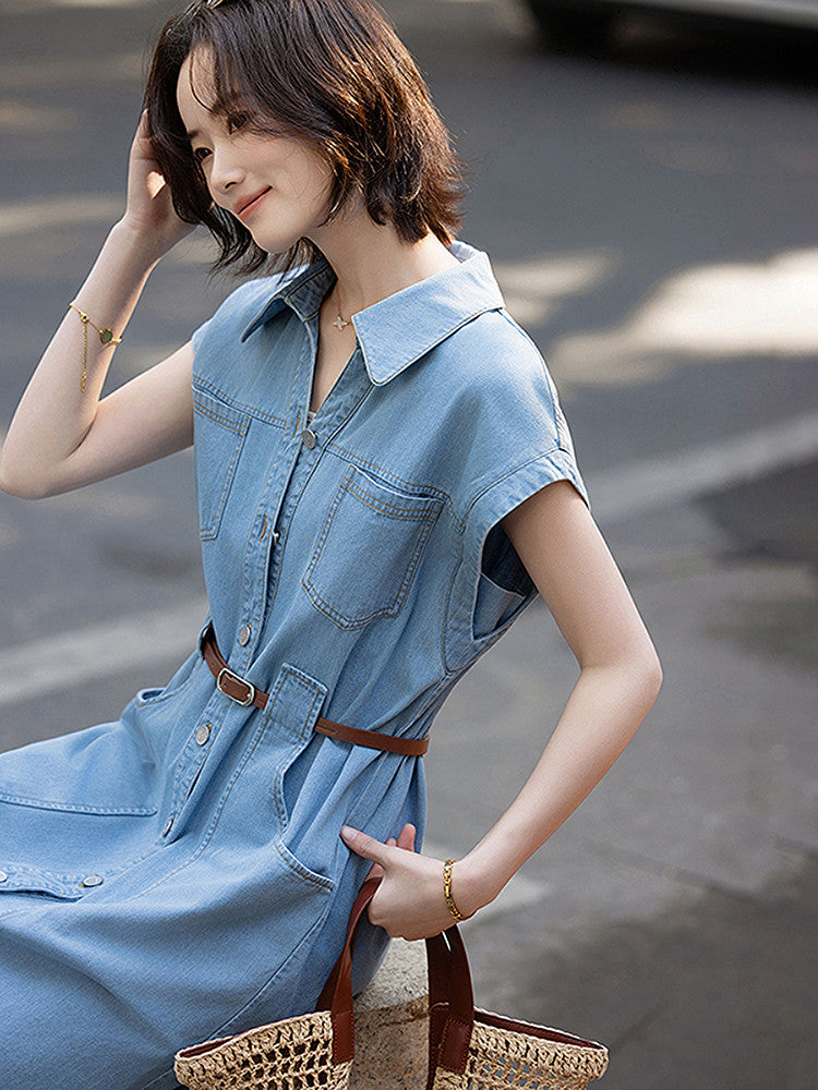 Washed Denim Sleeveless Dress