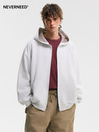 Neverneed reversible hooded cardigan in bonded cotton knit