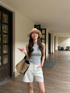 Wide-Leg A-Line Denim Shorts