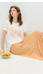 SANCAI printed floral chiffon maxi skirt, front view