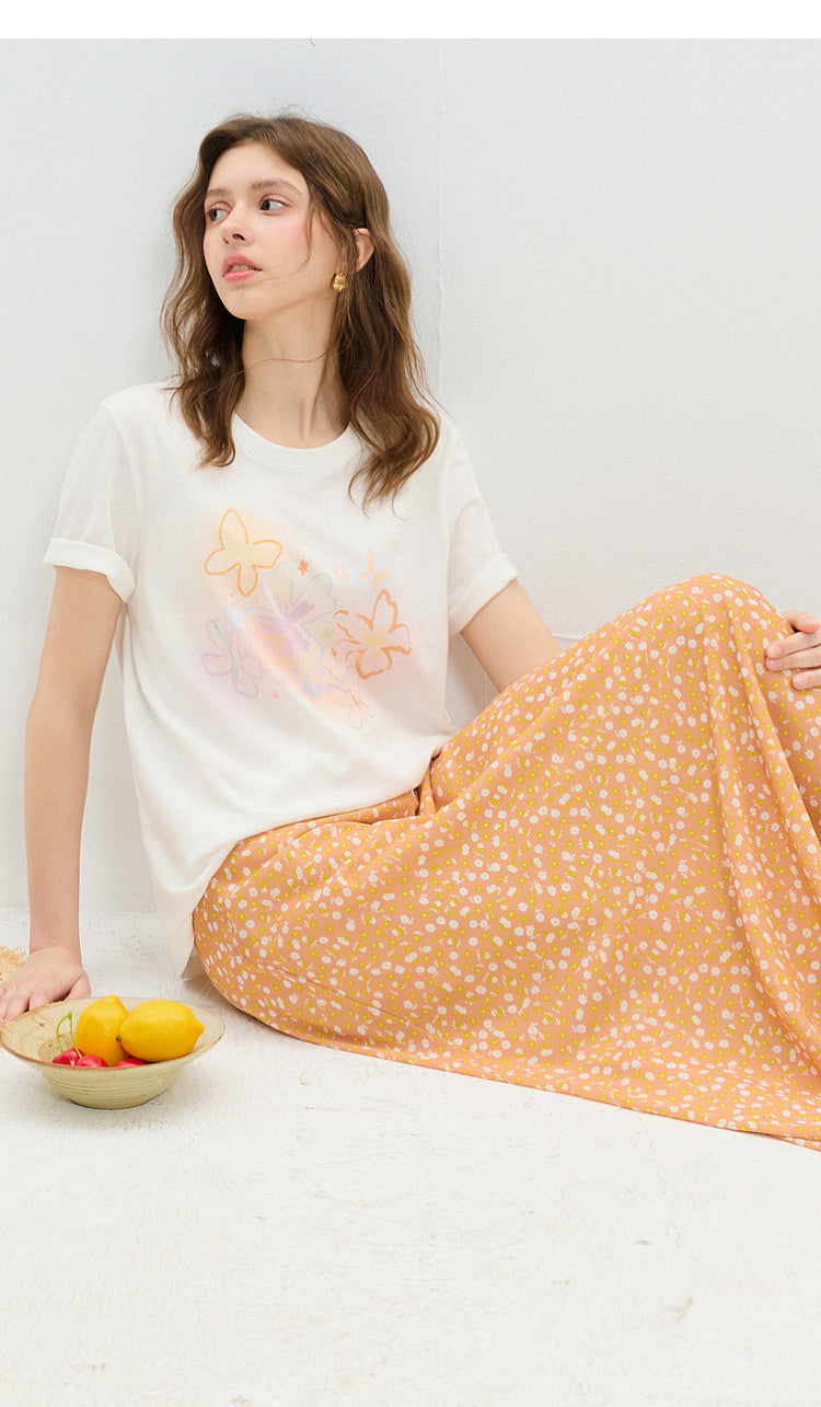 SANCAI printed floral chiffon maxi skirt, front view