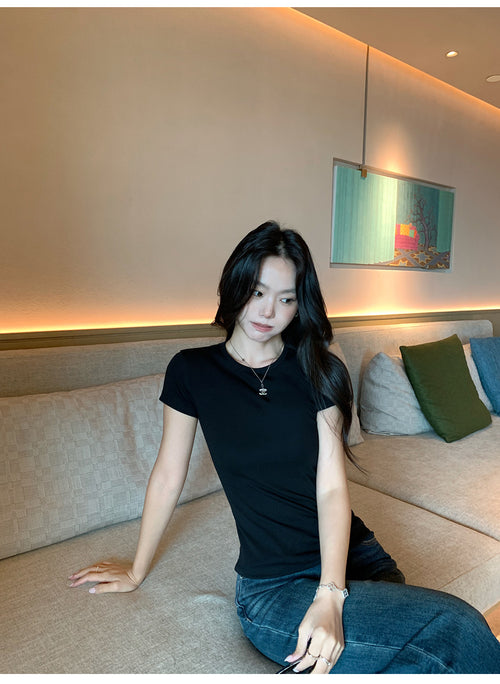 Crew-Neck Knit-Shoulder Tee