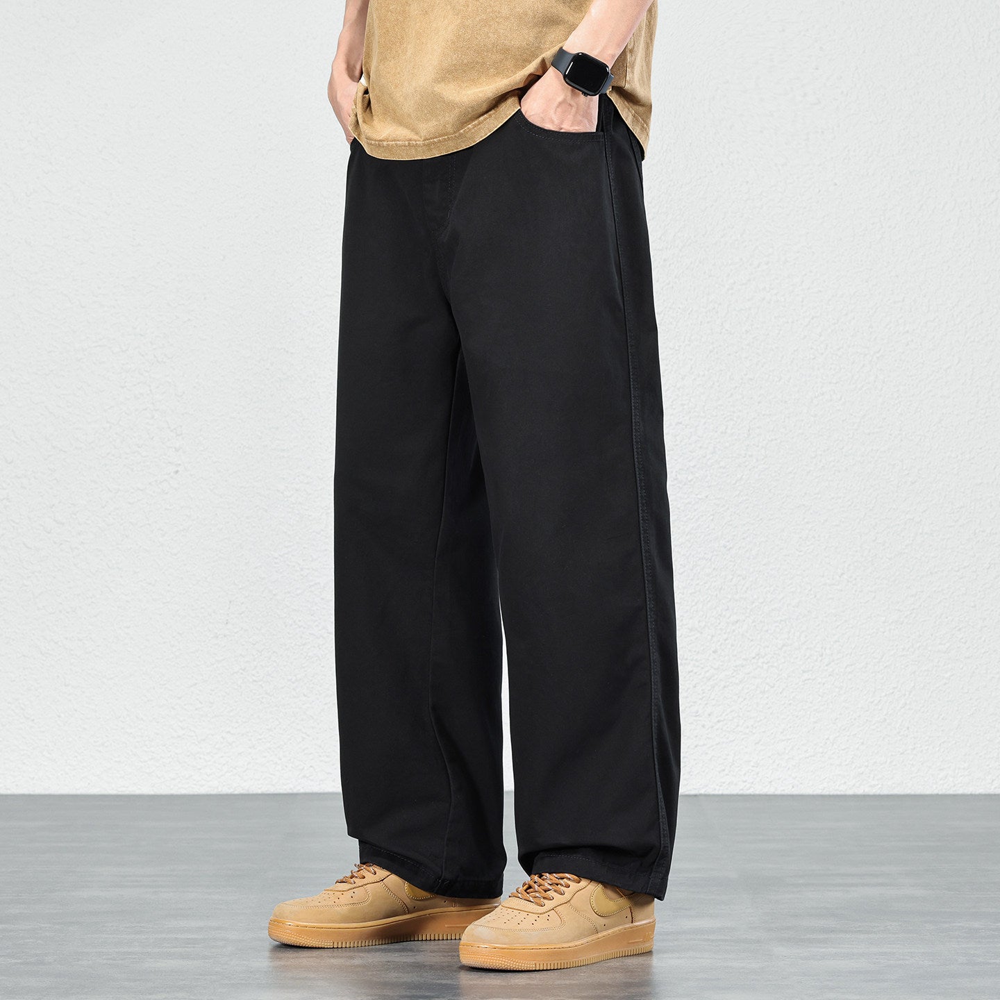 Draped Wide-Leg Cotton Pants