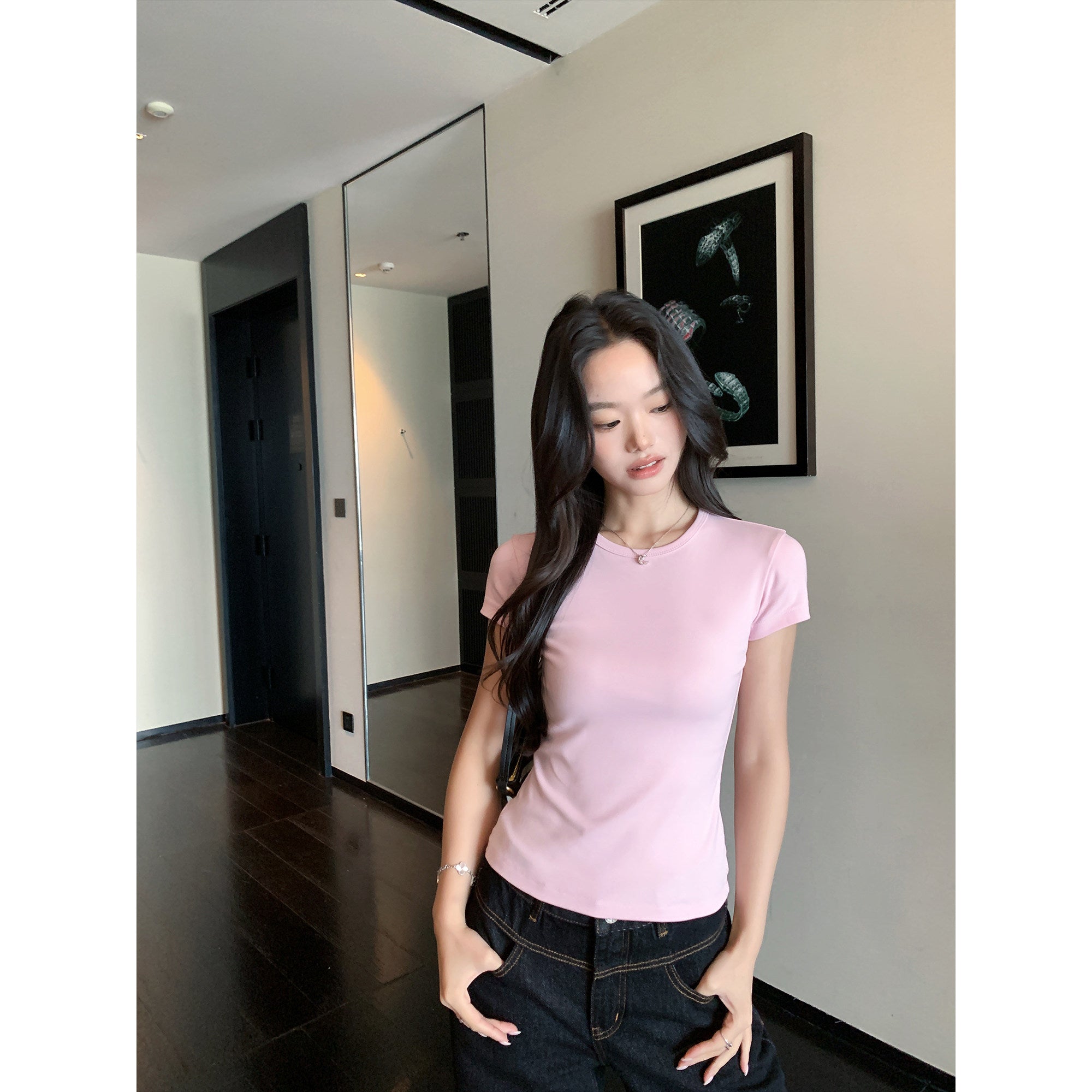 Crew-Neck Knit-Shoulder Tee