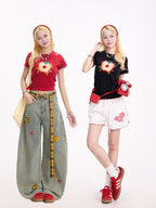 NERESUM apple embroidery slim tee, side view