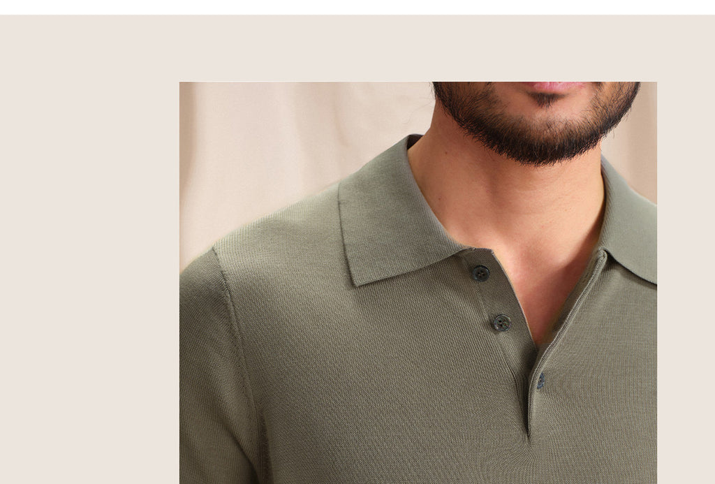 CULTUM knit polo shirt, side view