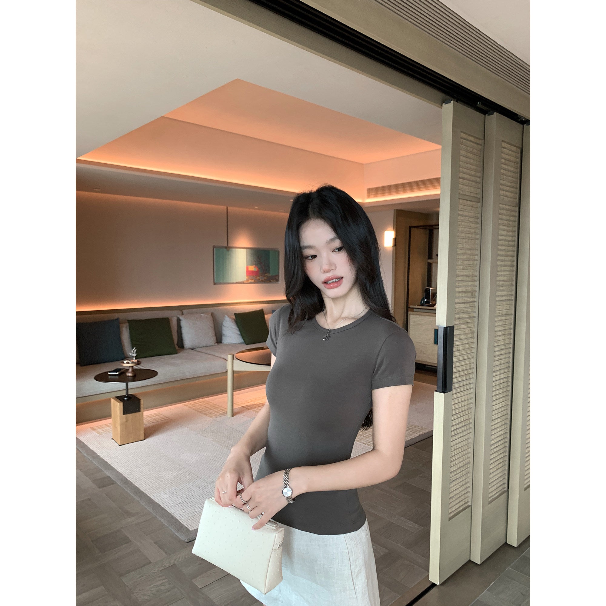 Crew-Neck Knit-Shoulder Tee