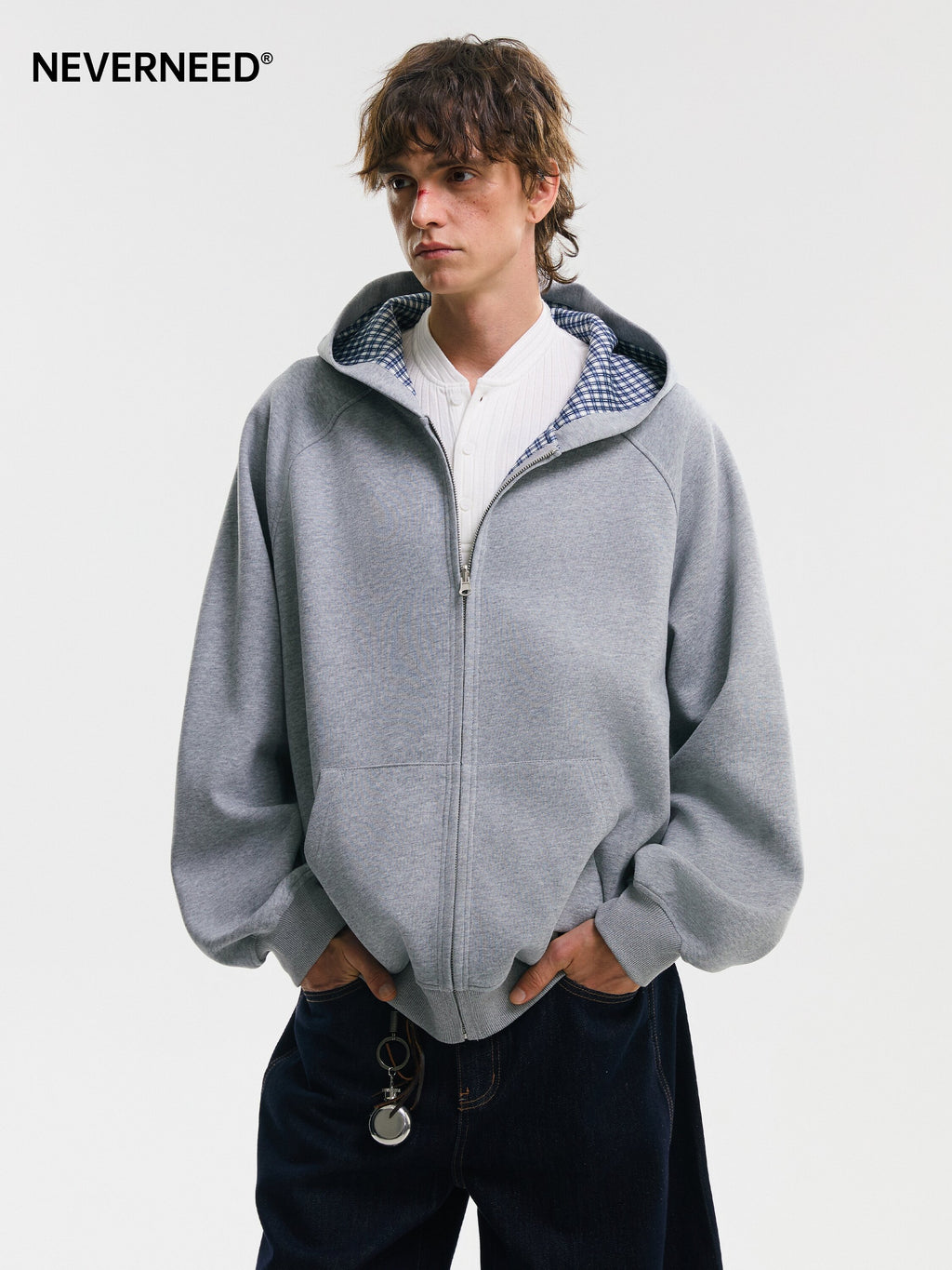 Neverneed reversible hooded cardigan in bonded cotton knit