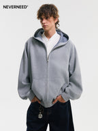 Neverneed reversible hooded cardigan in bonded cotton knit