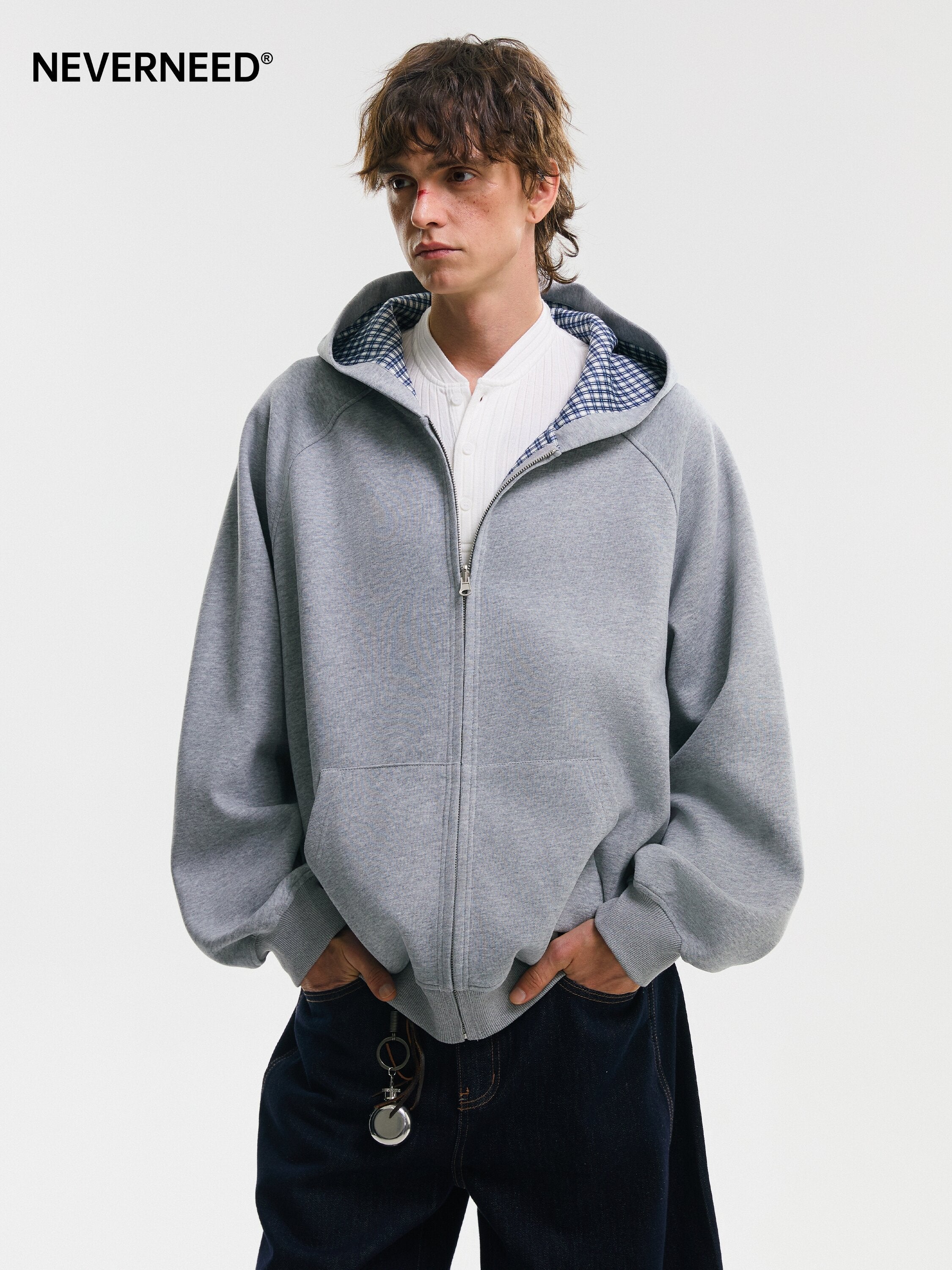 Neverneed reversible hooded cardigan in bonded cotton knit