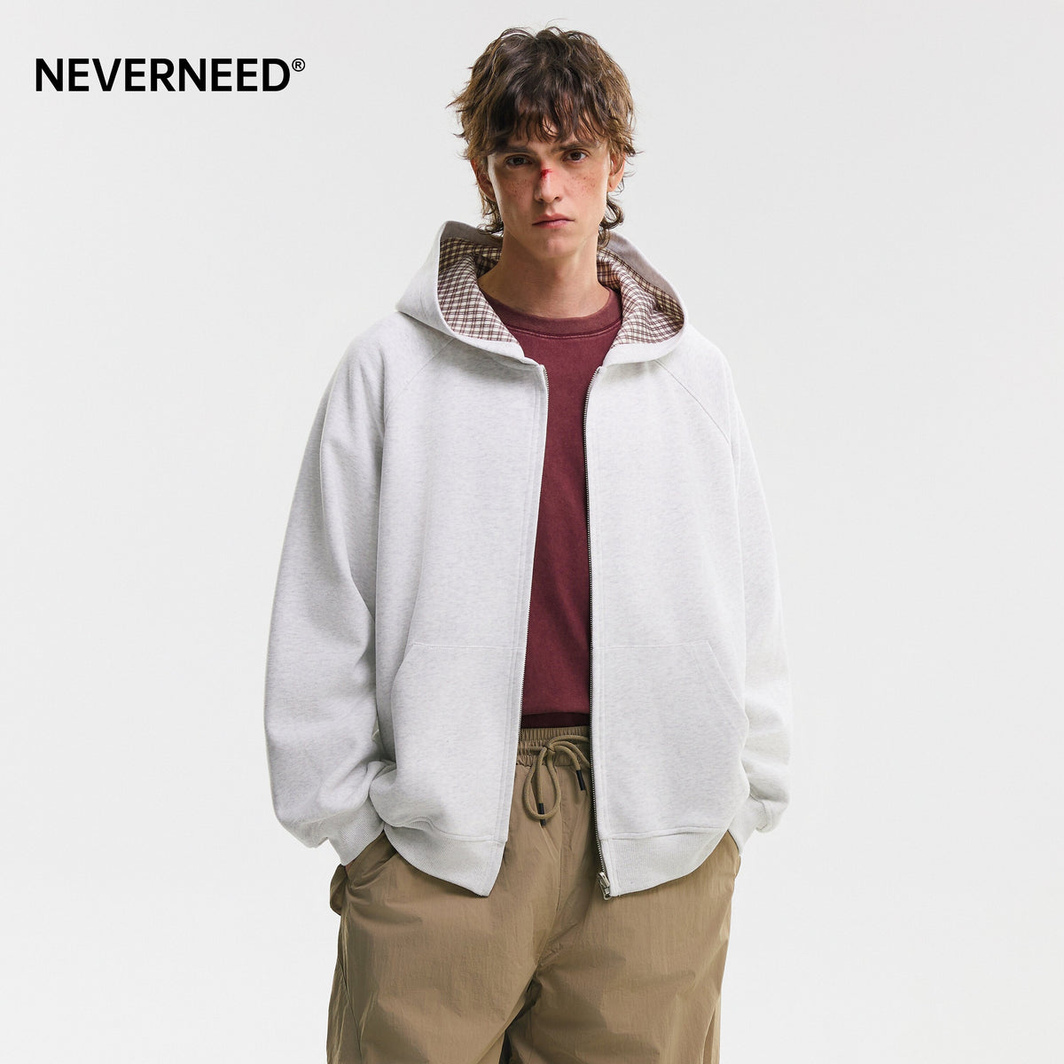 Neverneed reversible hooded cardigan in bonded cotton knit
