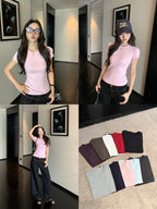 Crew-Neck Knit-Shoulder Tee