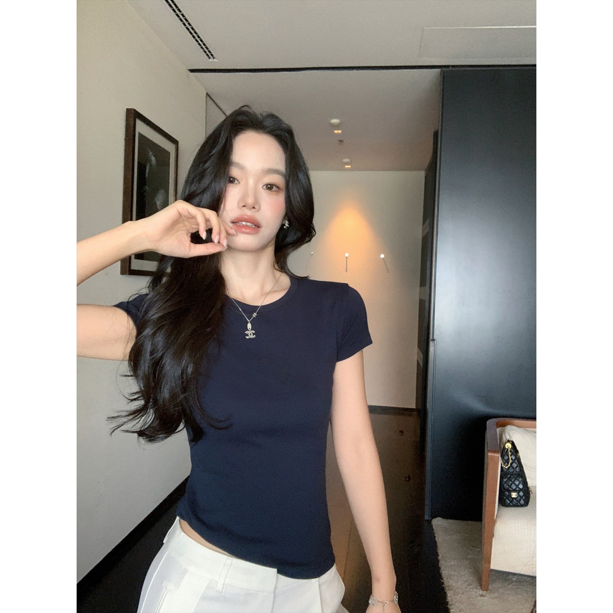 Crew-Neck Knit-Shoulder Tee