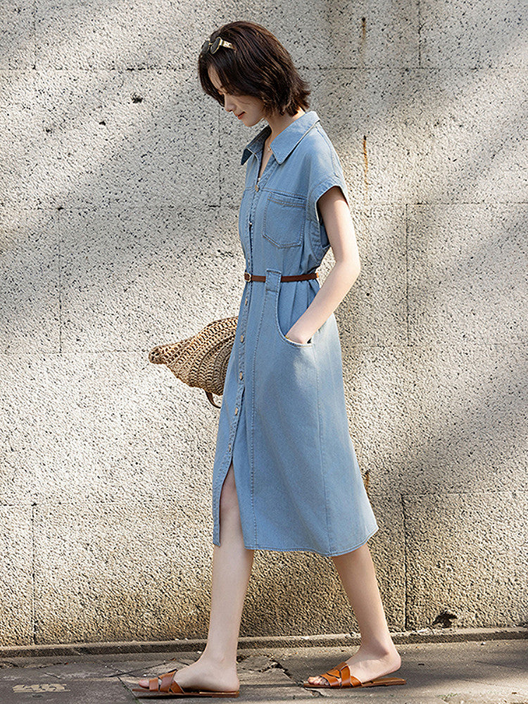 Washed Denim Sleeveless Dress