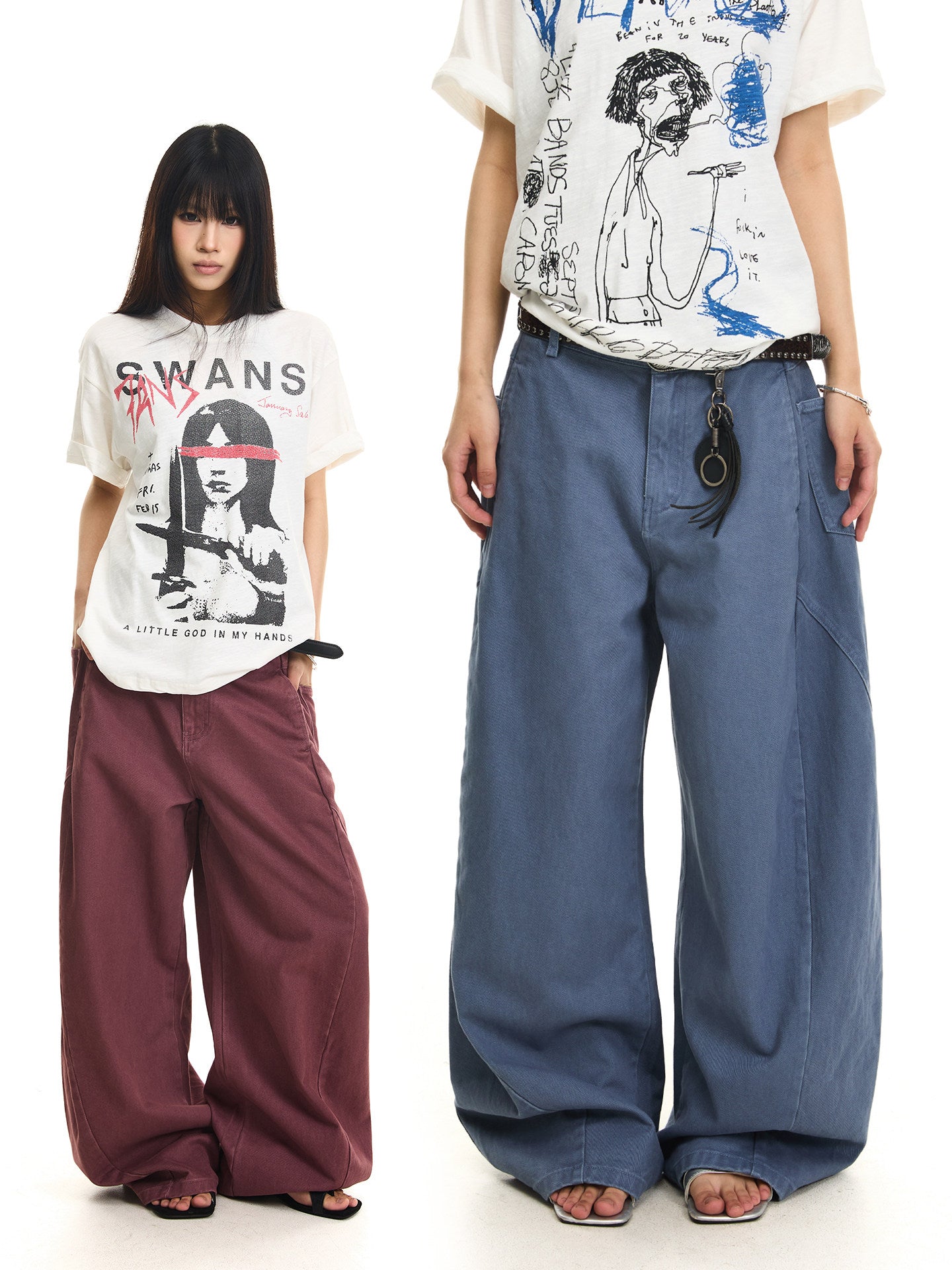 BTSG curved baggy street pants in 100% cotton, front view
