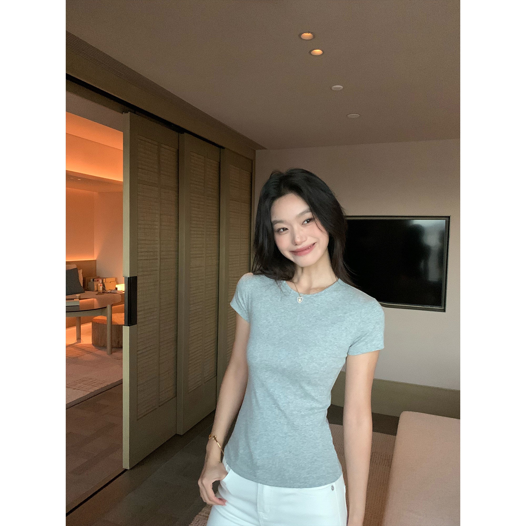 Crew-Neck Knit-Shoulder Tee