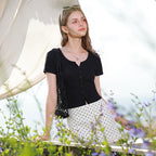 SANCAI short-sleeve slim-fit pullover, styled on model