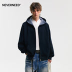 Neverneed reversible hooded cardigan in bonded cotton knit