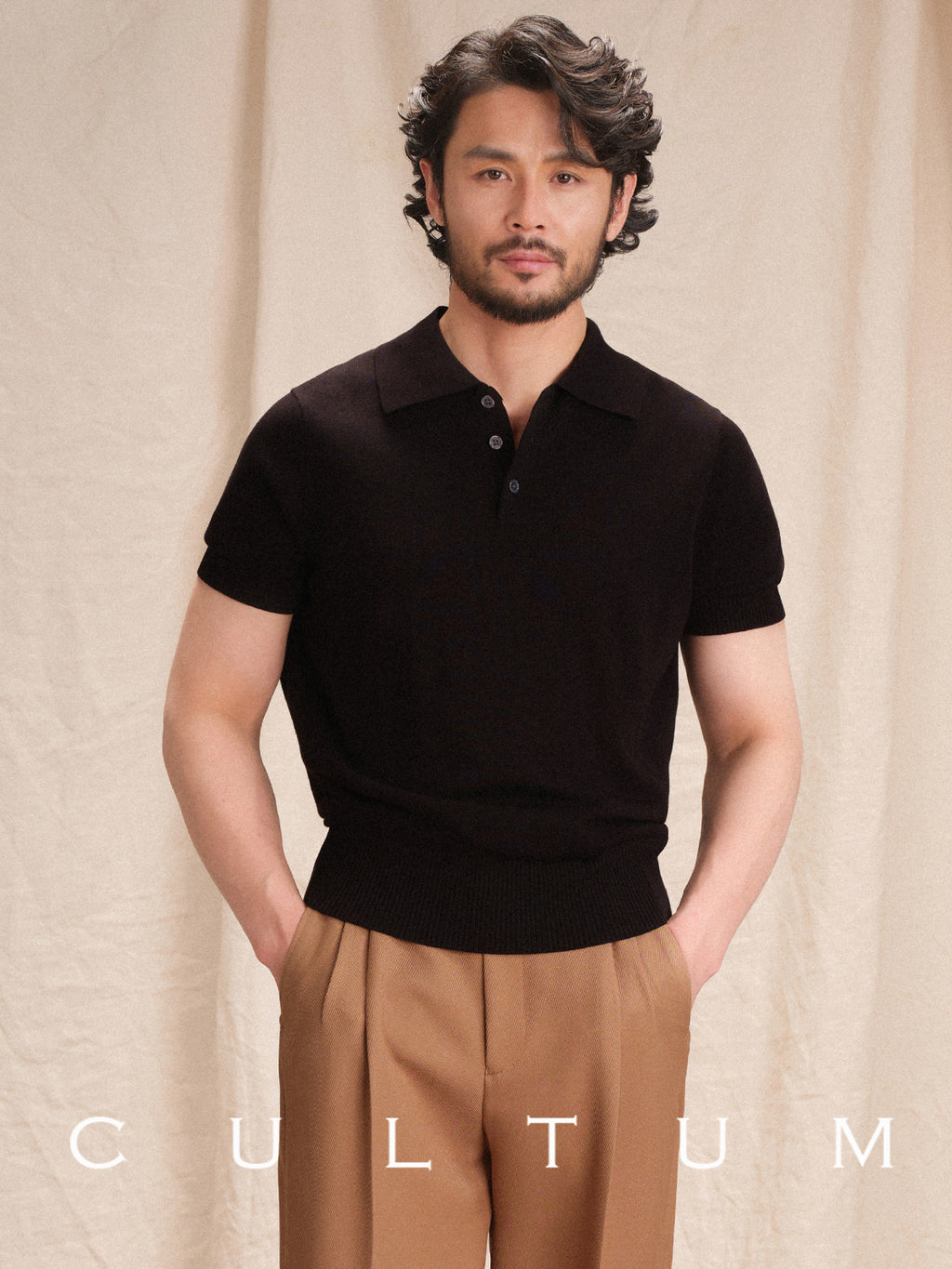 CULTUM breathable knit polo shirt for men, front view