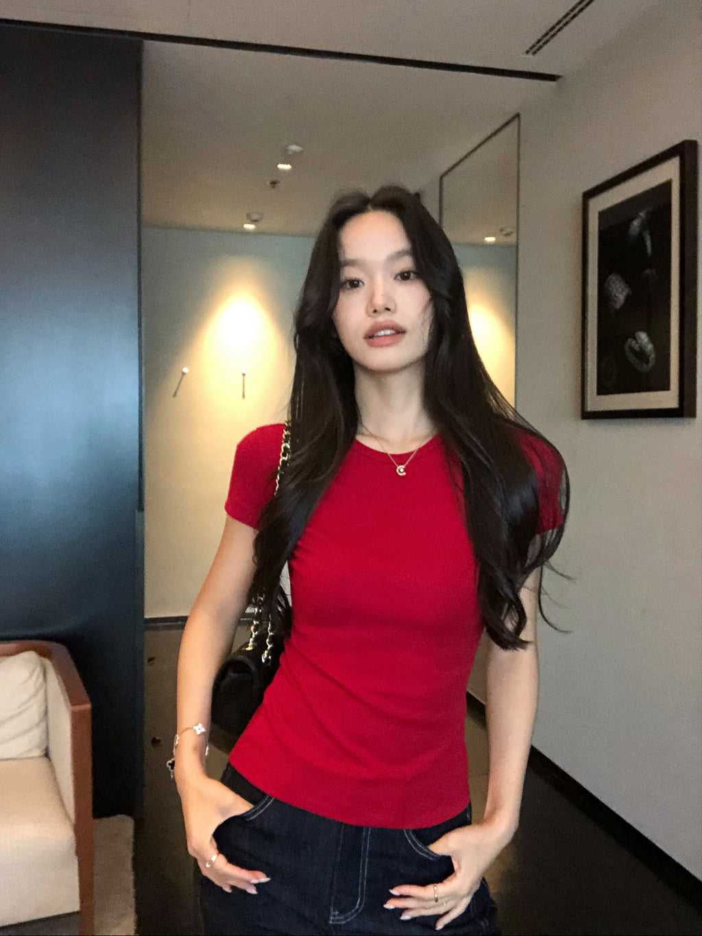 Crew-Neck Knit-Shoulder Tee