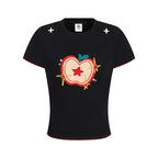 NERESUM apple embroidery slim tee, styled on model