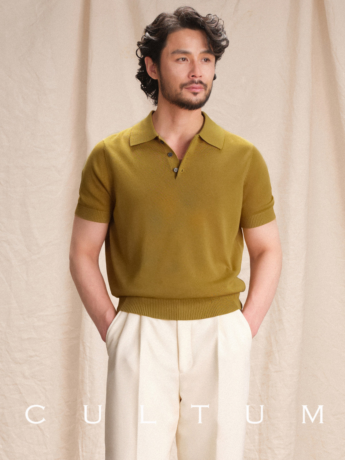 CULTUM knit polo shirt, lyocell cotton fabric texture