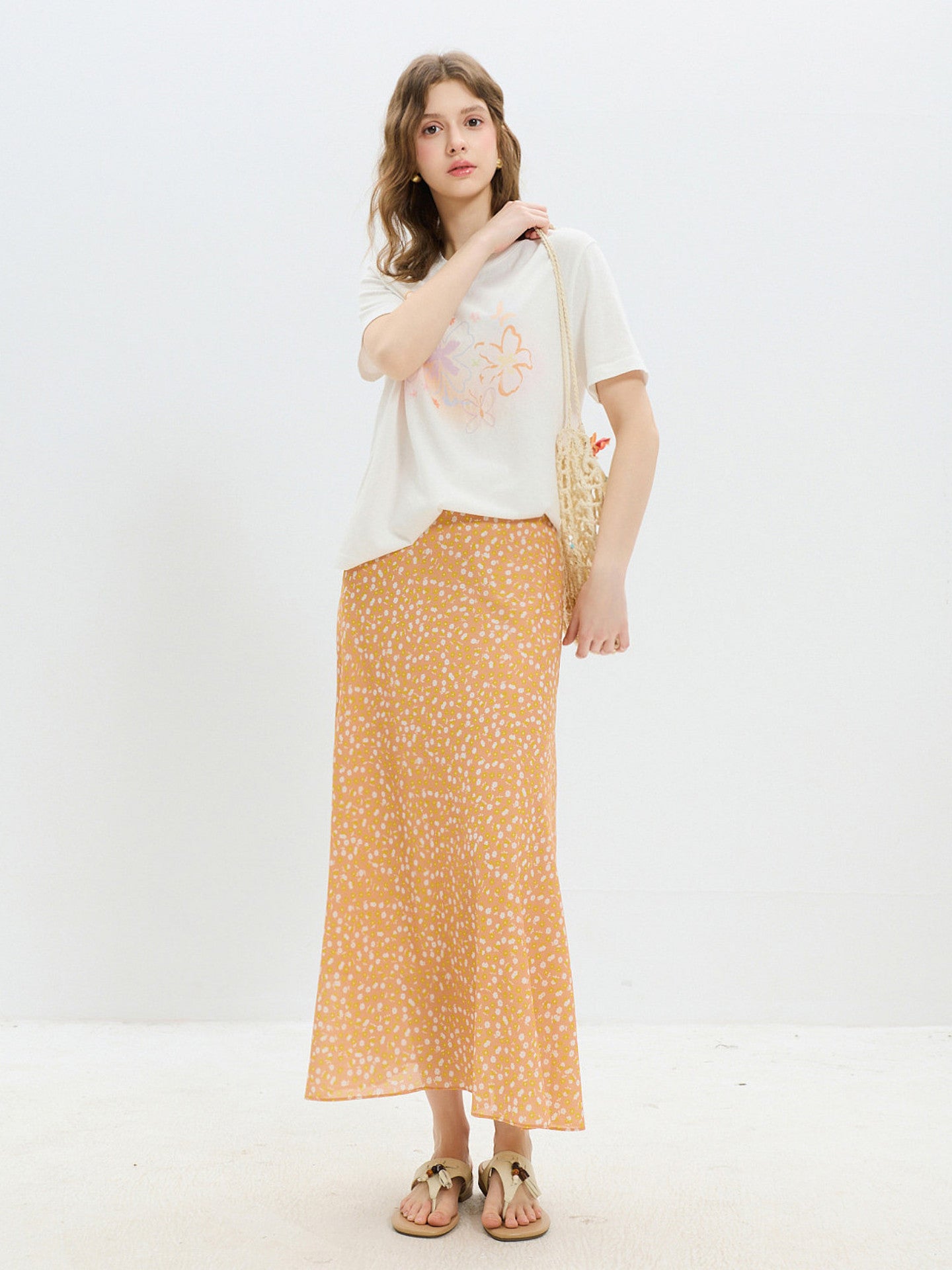 SANCAI floral chiffon maxi skirt, side view