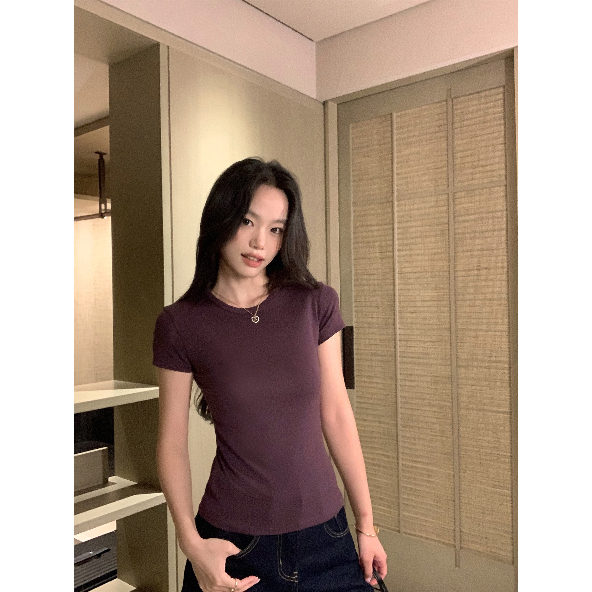 Crew-Neck Knit-Shoulder Tee