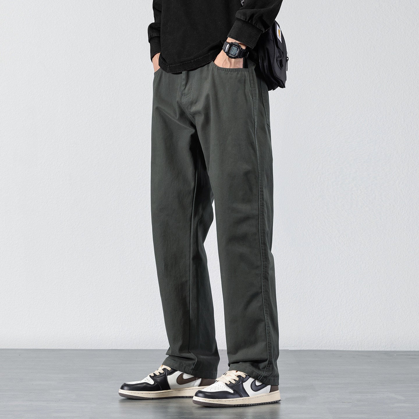 Draped Wide-Leg Cotton Pants