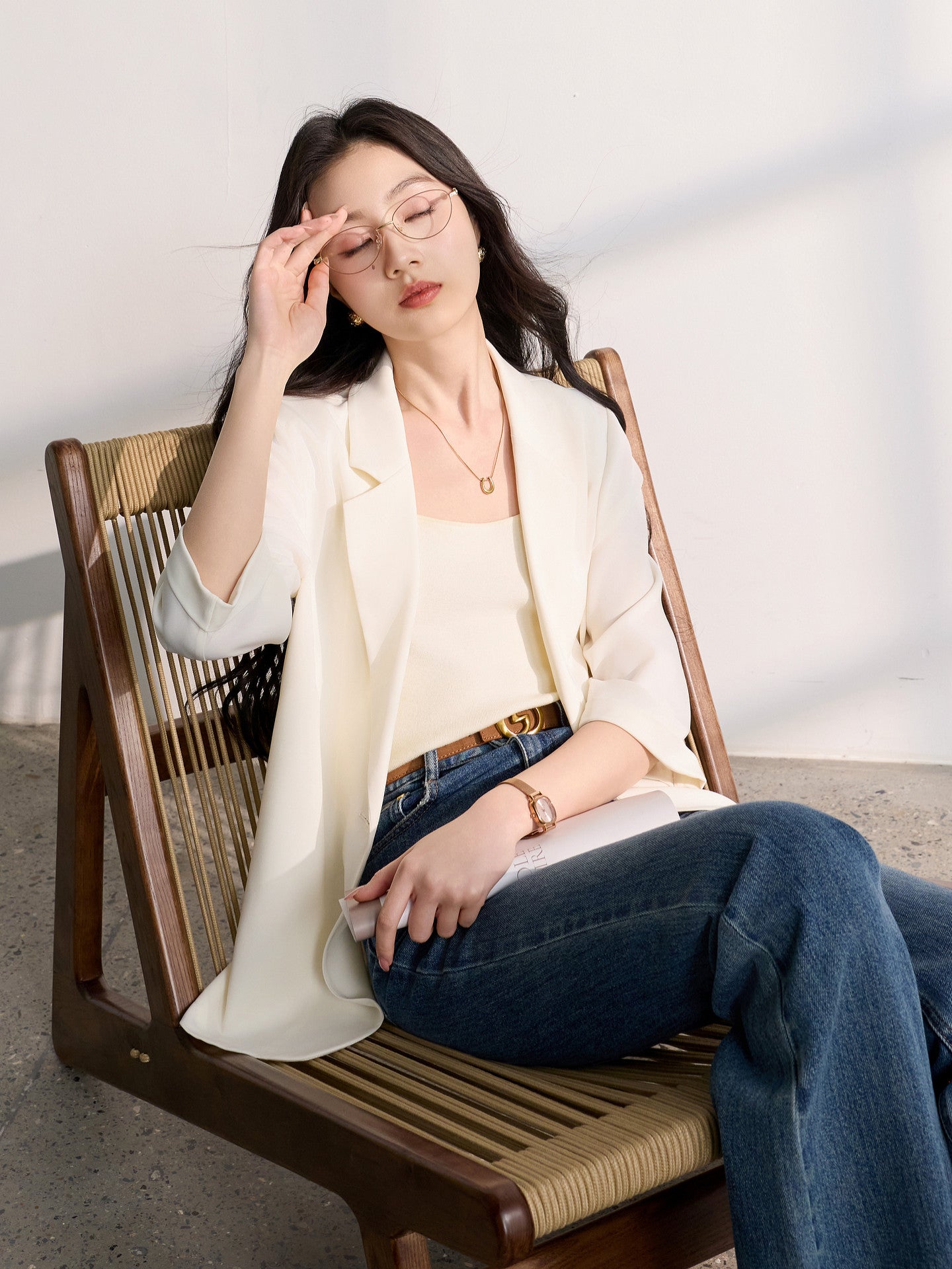 SANCAI cooling blazer, three-quarter sleeve detail