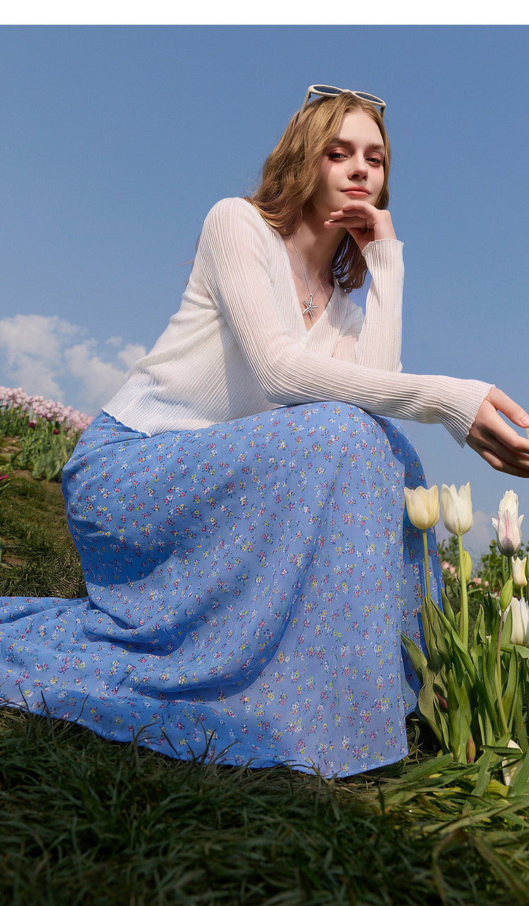 SANCAI floral chiffon maxi skirt, print detail