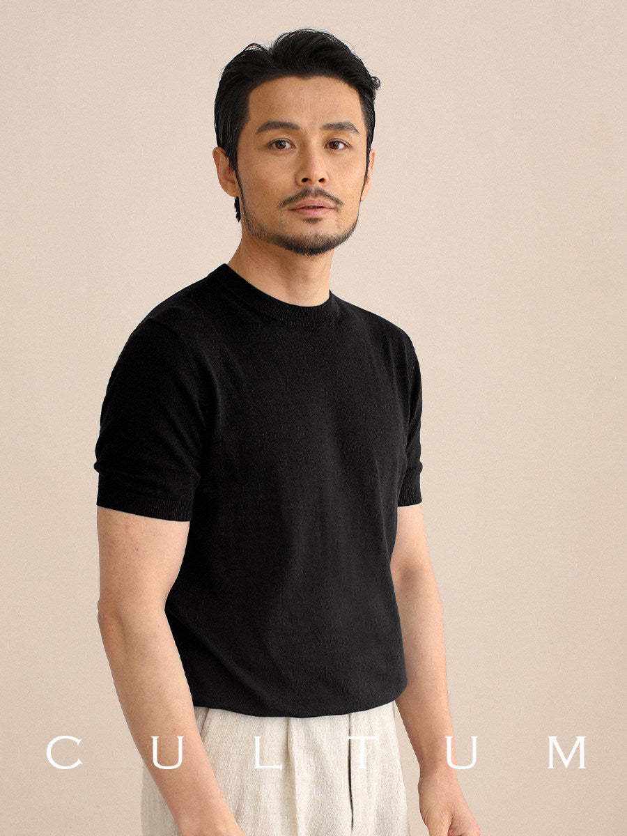 CULTUM knit crewneck tee, neckline detail