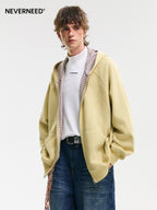 Neverneed reversible hooded cardigan in bonded cotton knit