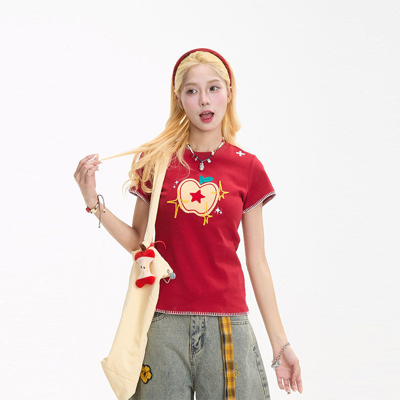Apple Embroidery Slim Tee
