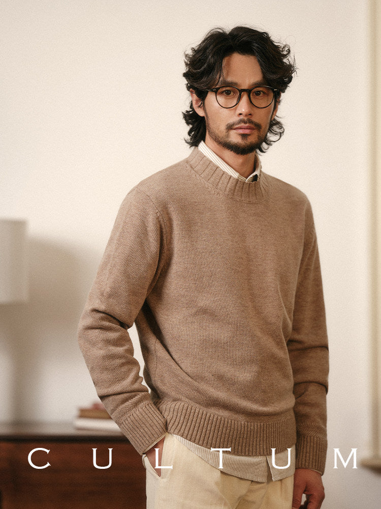 CULTUM merino wool sweater, styled on model