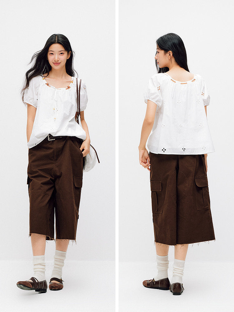 SEMIR puff-sleeve beaded neck tee, side view