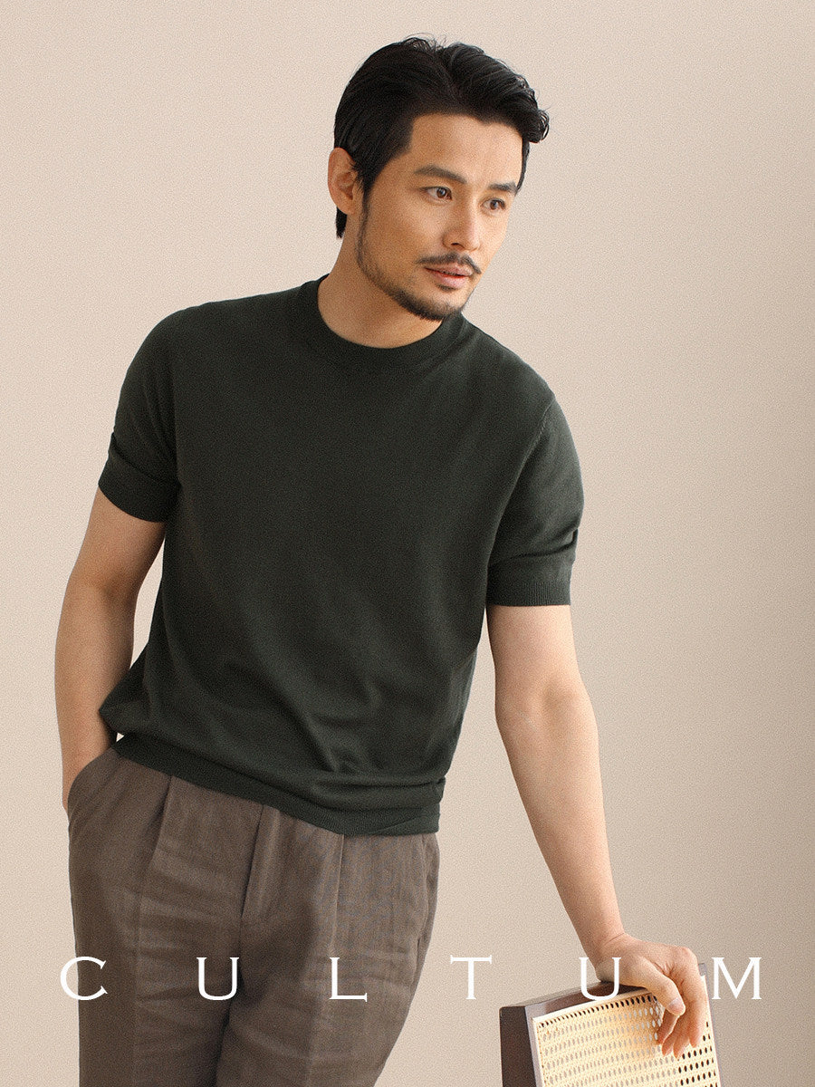 CULTUM knit crewneck tee, viscose cotton fabric detail