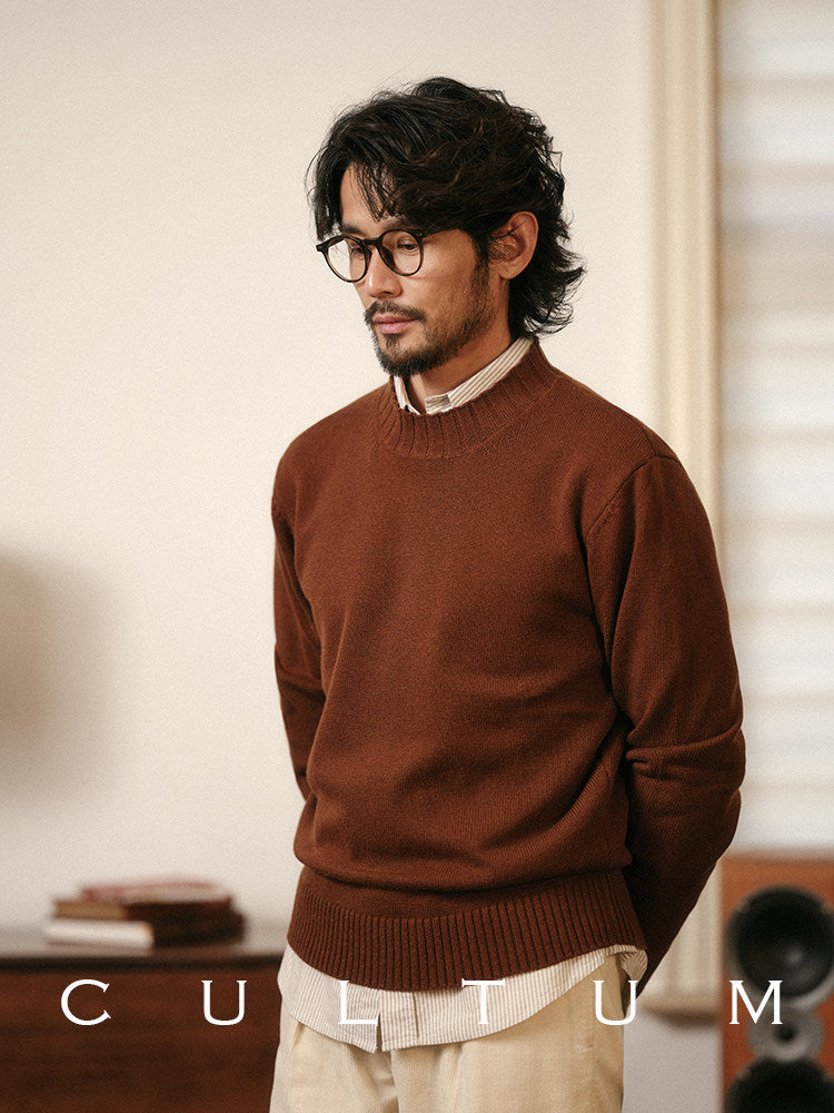 CULTUM merino wool crew neck knit sweater for men, front view