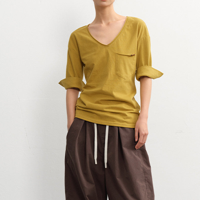 V-Neck Mid-Sleeve Tee