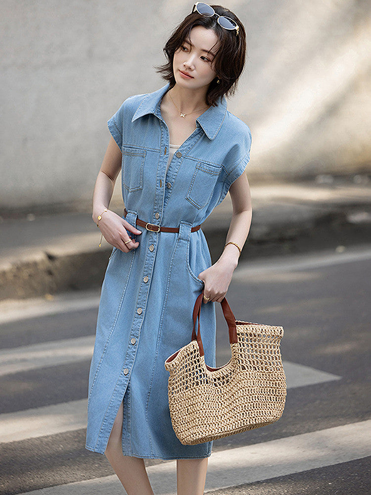 Washed Denim Sleeveless Dress