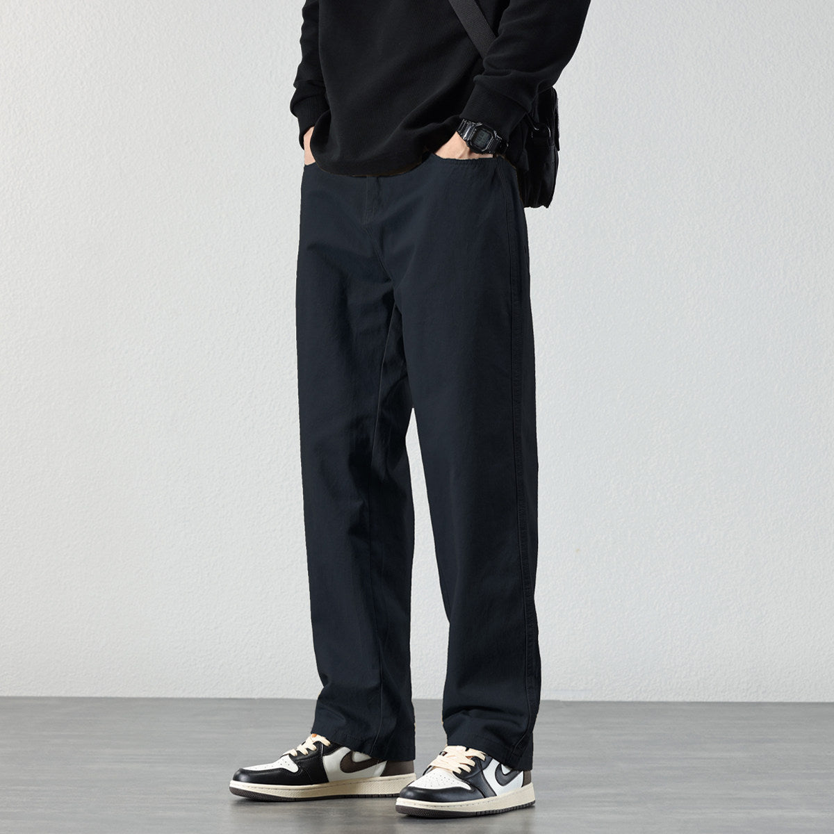 Draped Wide-Leg Cotton Pants
