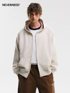 Neverneed reversible hooded cardigan in bonded cotton knit