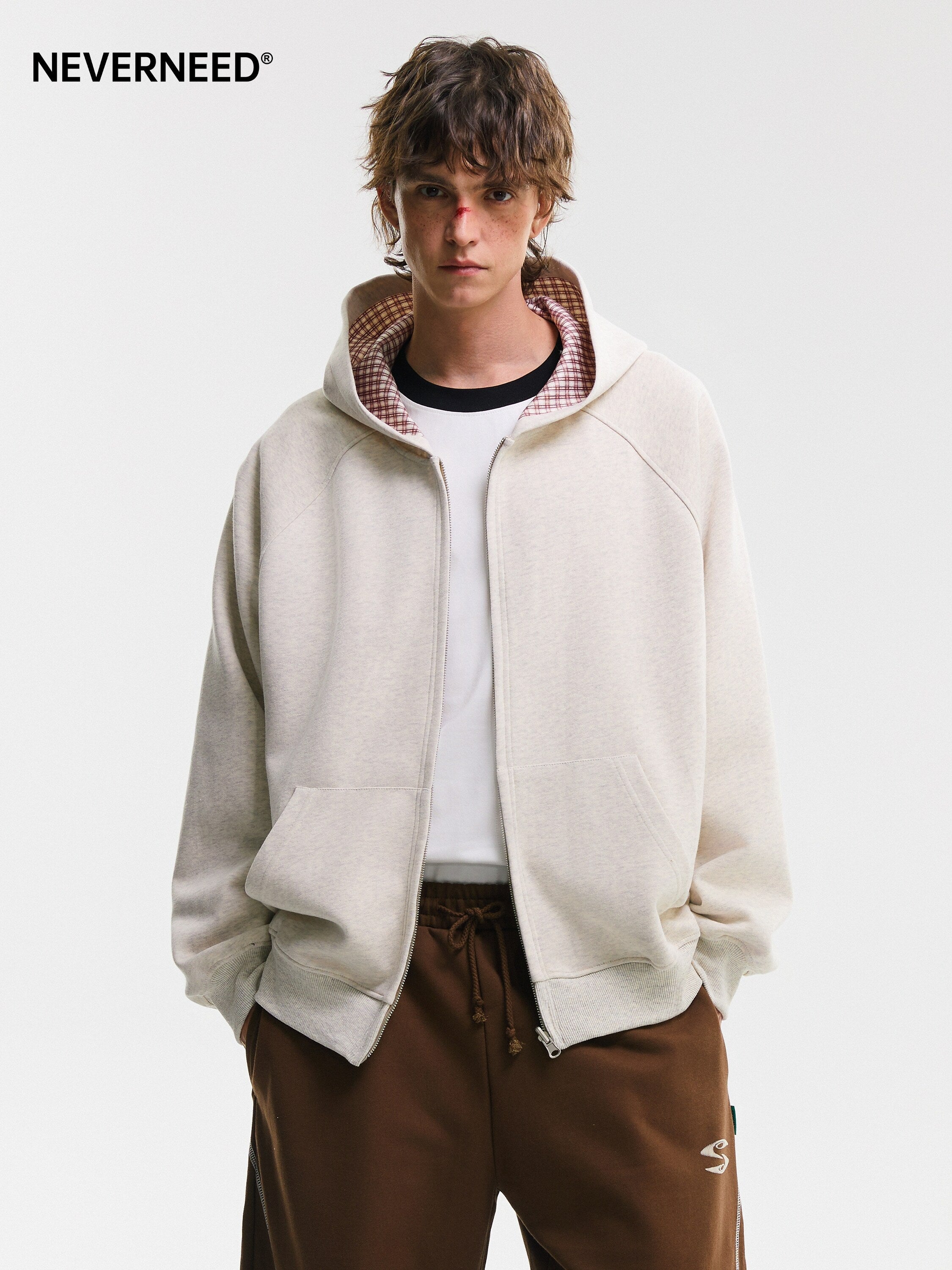 Neverneed reversible hooded cardigan in bonded cotton knit