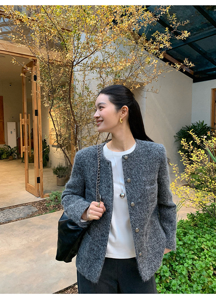 Round-Neck Woollen Jacket