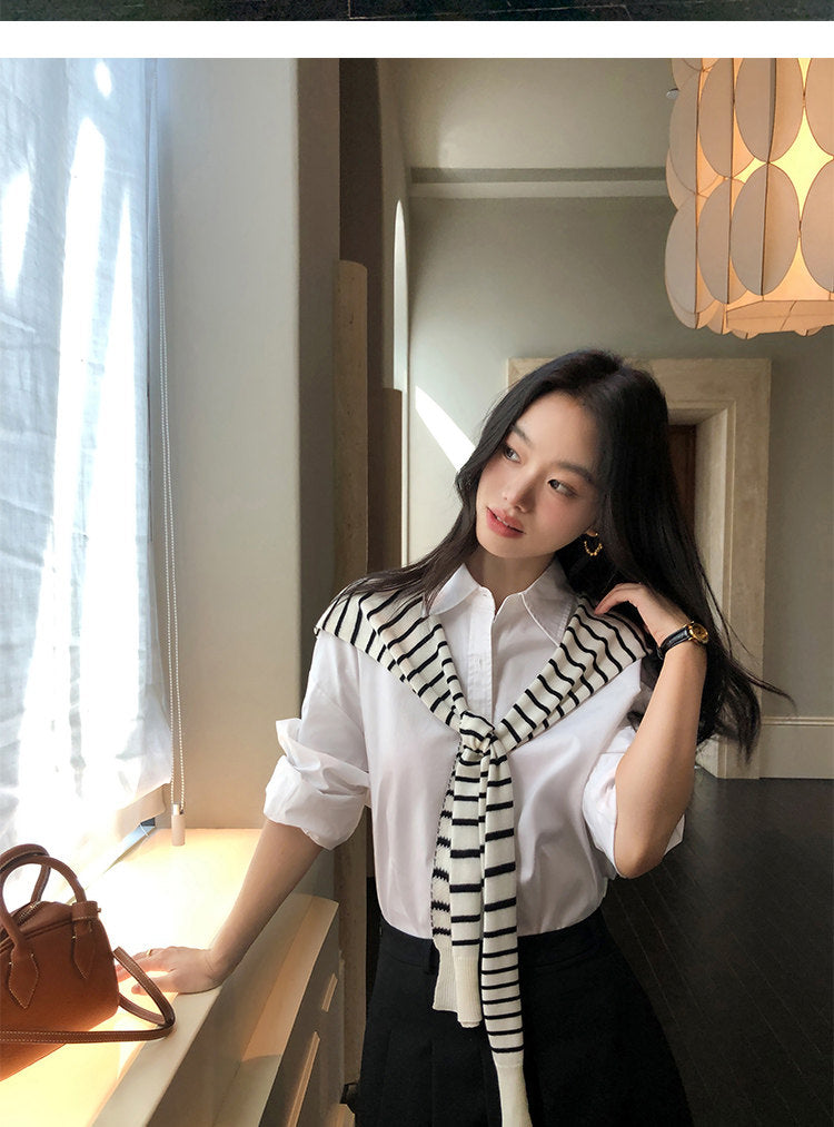 Pusumede striped knit shawl vest for women in wool silk blend
