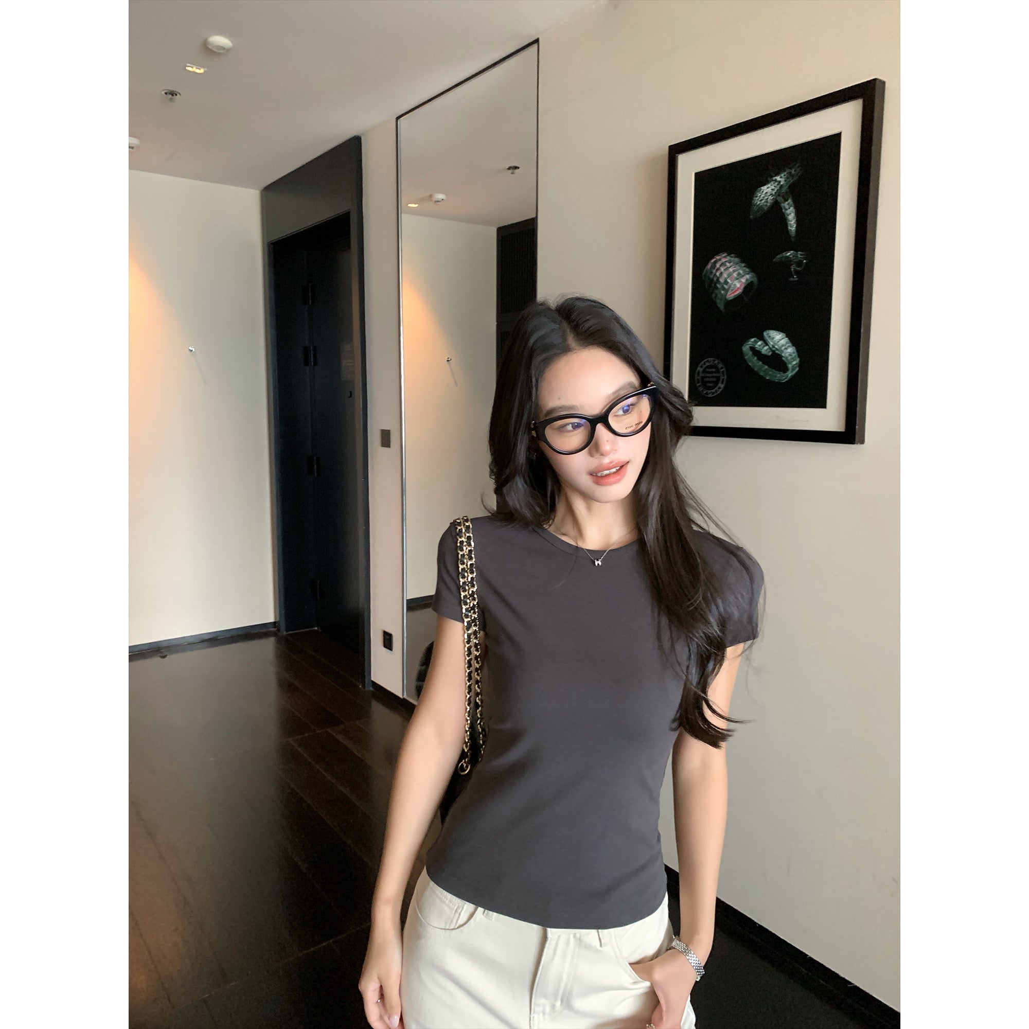 Crew-Neck Knit-Shoulder Tee