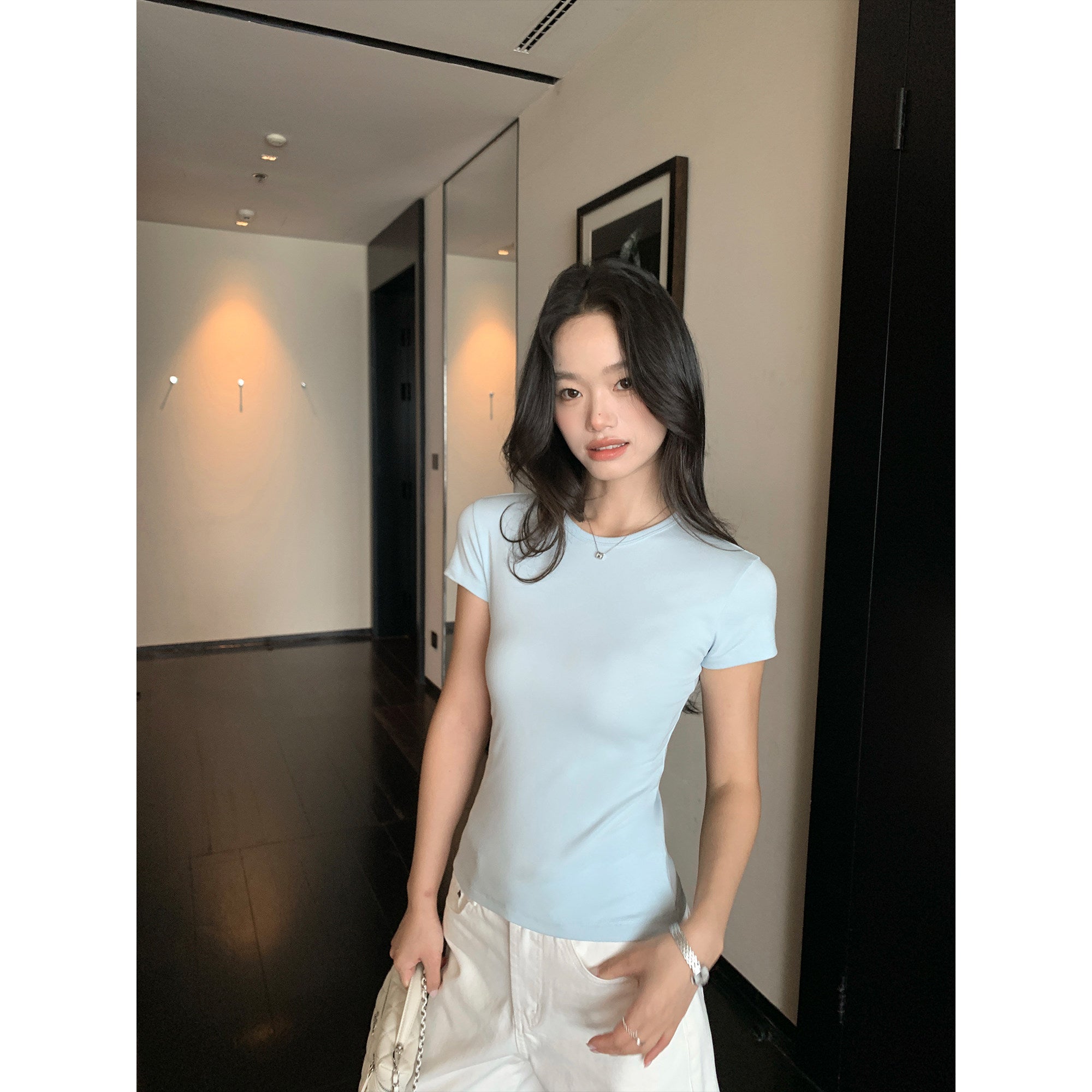 Crew-Neck Knit-Shoulder Tee